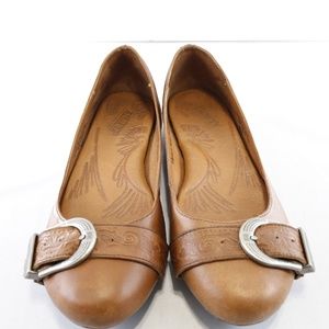 Born Brown Leather Buckle Flats - 7.5 Wide